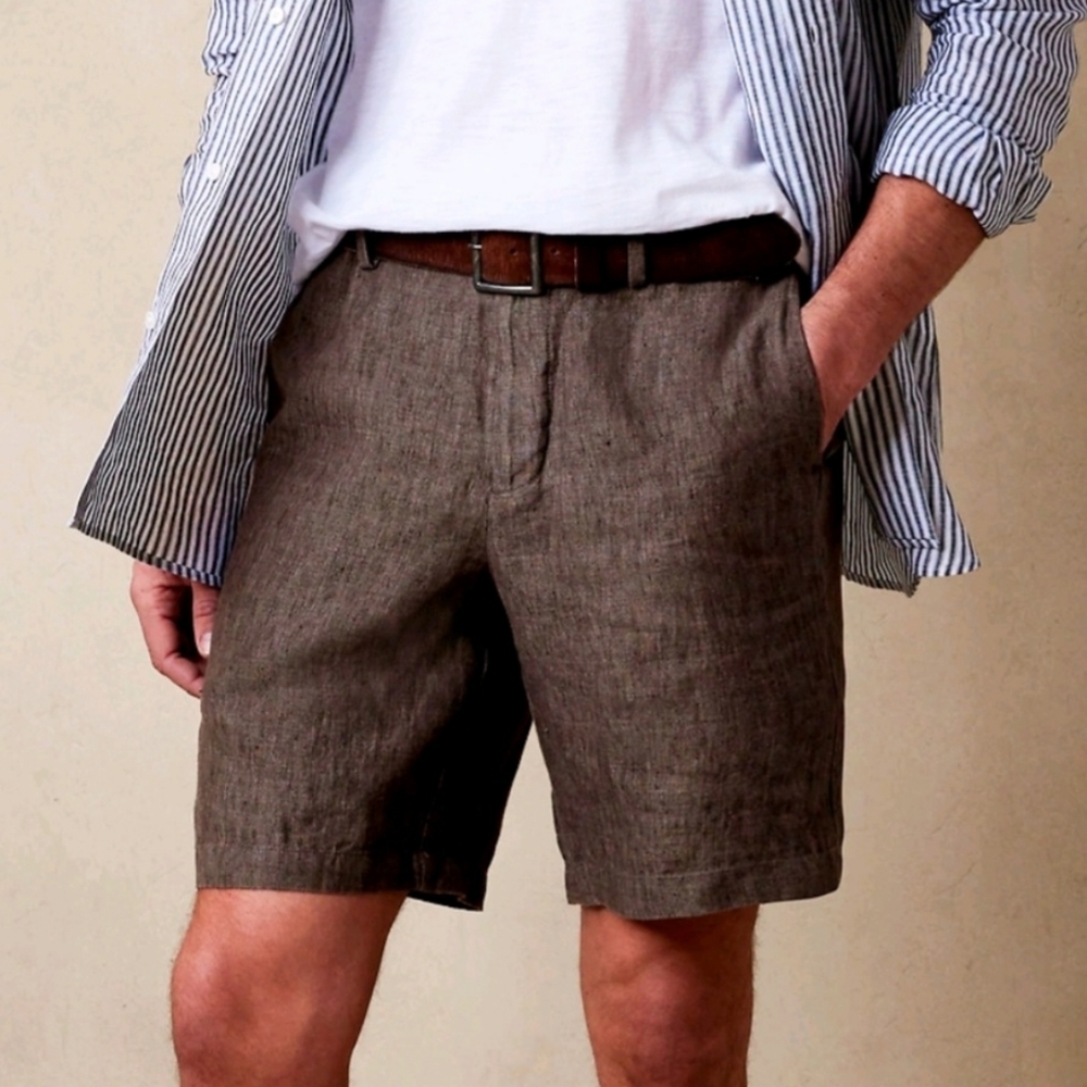 GOOD MAN BRAND Army Green Linen Blend Flat‎ Front Chino Shorts Men's Size L